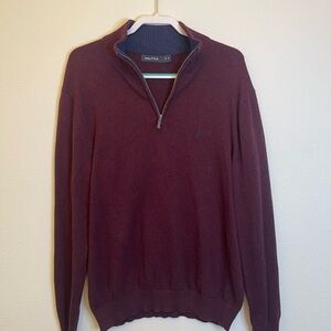 Nautica Red Zip Up Sweater with Quarter-Zip Neckline